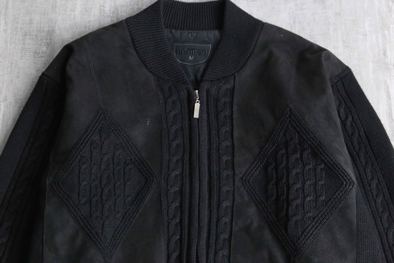 black suede switch knit blouson