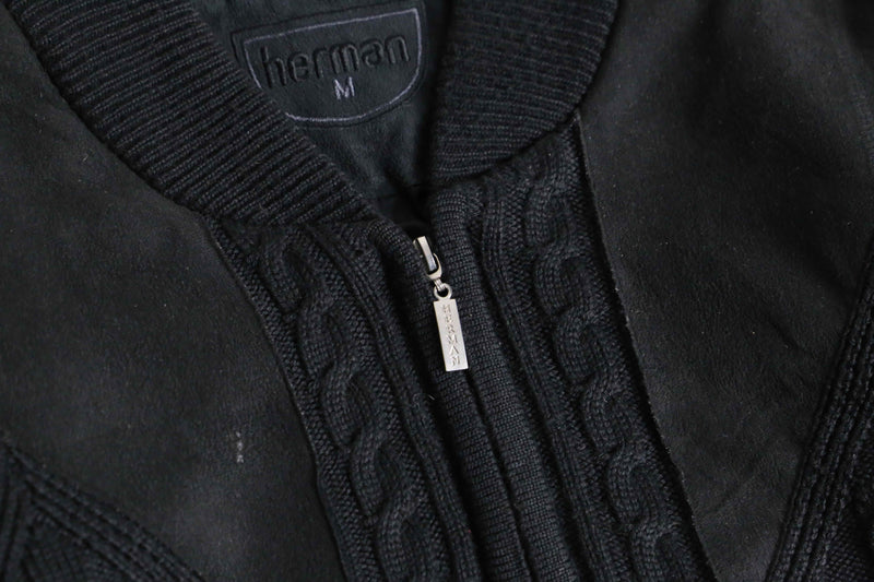 black suede switch knit blouson
