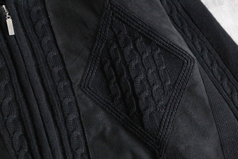 black suede switch knit blouson