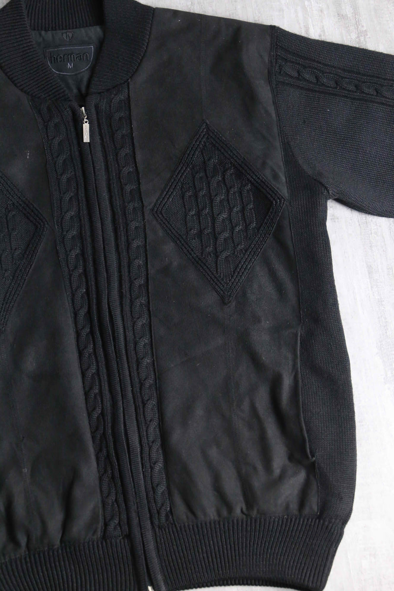 black suede switch knit blouson