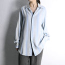 “claiborne” pale blue rayon linen stripe shirt