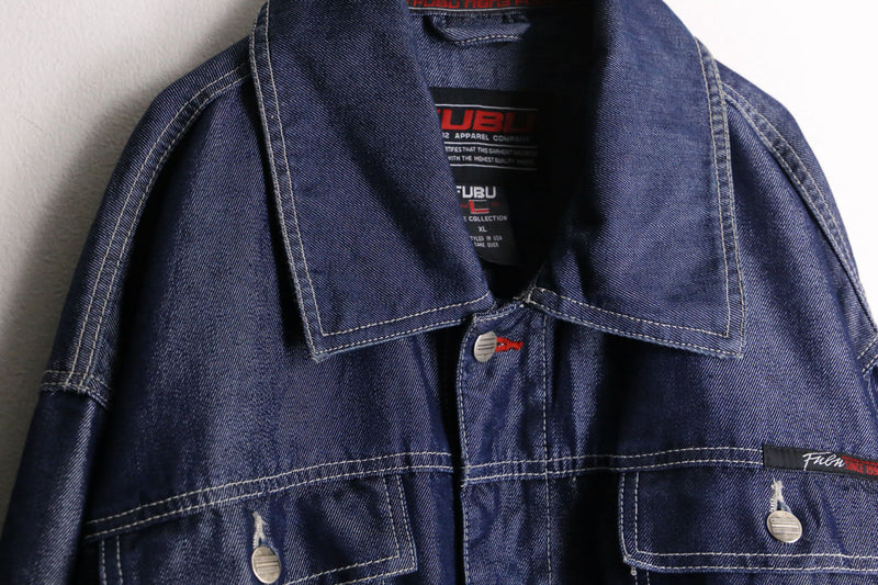 “FUBU” metallic blue loose denim jacket