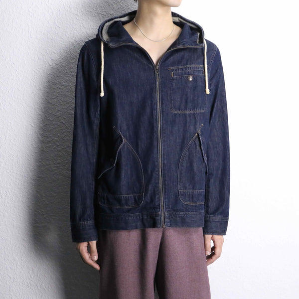 indigo denim zip hoodie