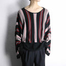 stripe pattern super wide sleeve knit pull