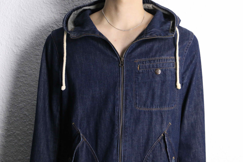 indigo denim zip hoodie