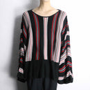 stripe pattern super wide sleeve knit pull