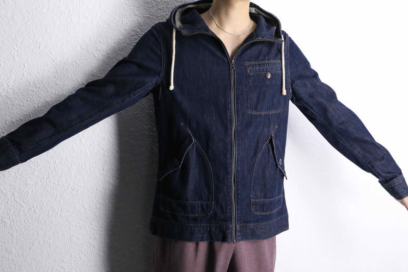 indigo denim zip hoodie