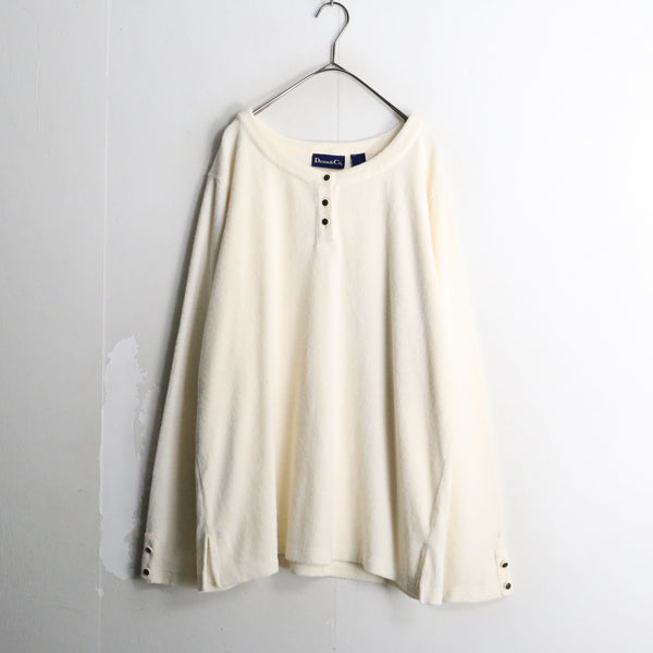 "denim&co" white fleece henry neck pull over