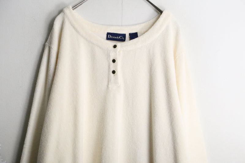 "denim&co" white fleece henry neck pull over