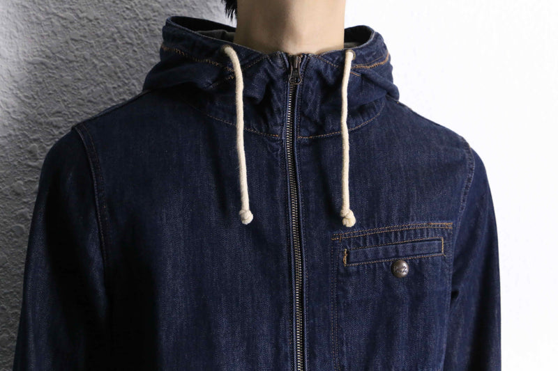 indigo denim zip hoodie