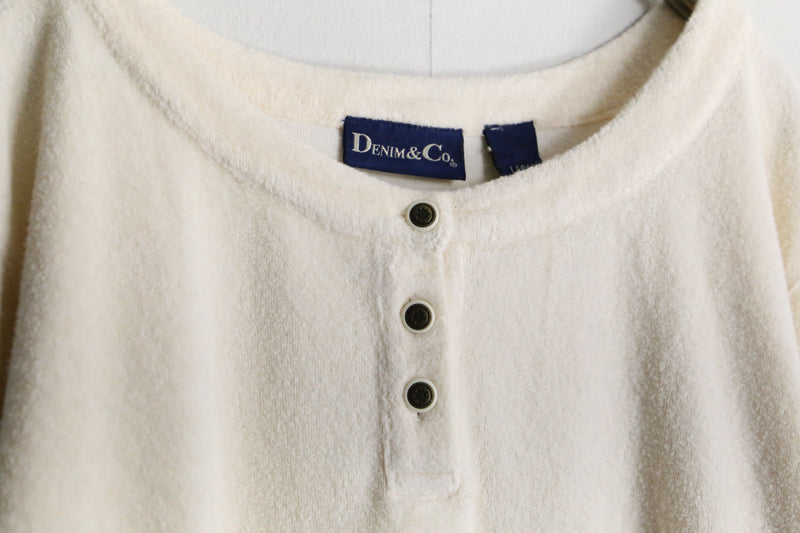 "denim&co" white fleece henry neck pull over