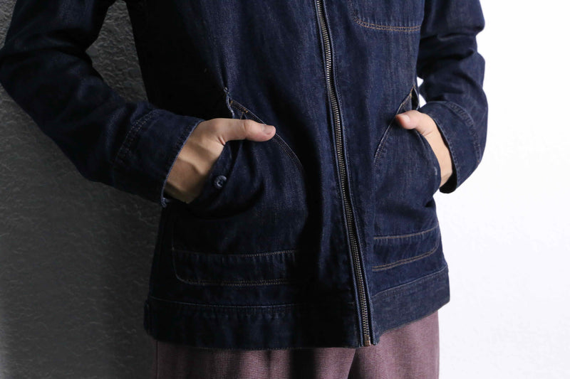 indigo denim zip hoodie