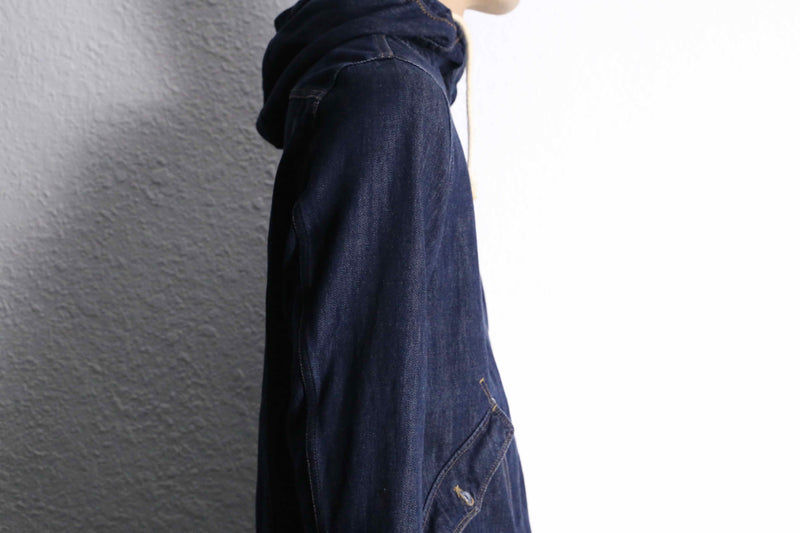 indigo denim zip hoodie