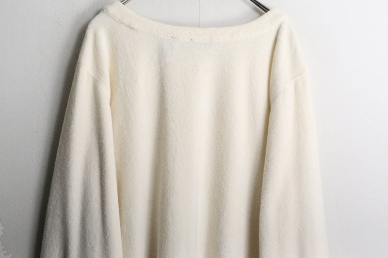 "denim&co" white fleece henry neck pull over