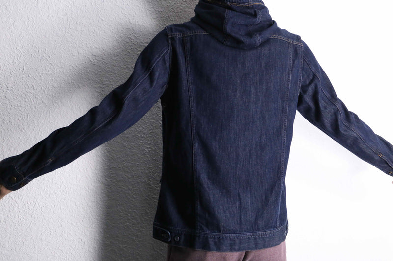 indigo denim zip hoodie
