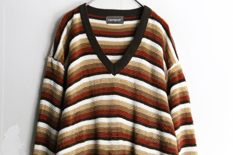 "campus " gradation boarder vneck knit