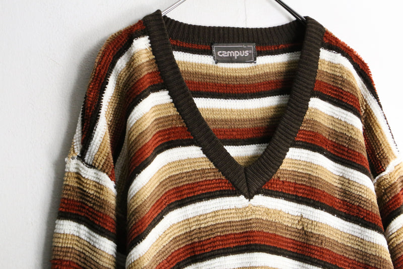 "campus " gradation boarder vneck knit