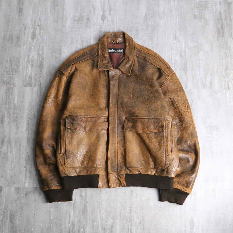 90's brown genuine leather jacket