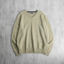olive beige lamb wool V-neck knit