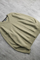 olive beige lamb wool V-neck knit
