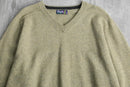 olive beige lamb wool V-neck knit
