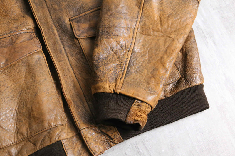 90's brown genuine leather jacket