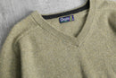 olive beige lamb wool V-neck knit