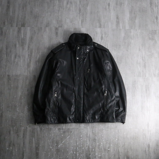 2000s Calvin Klein boa collar leather jacket