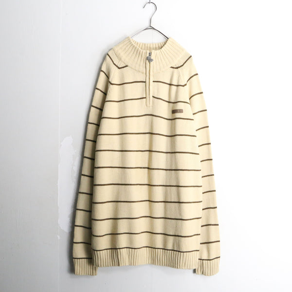 "SOUTH POLE" beige border design acryl half zip knit