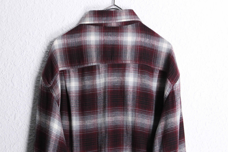 red × gray ombre check shirt