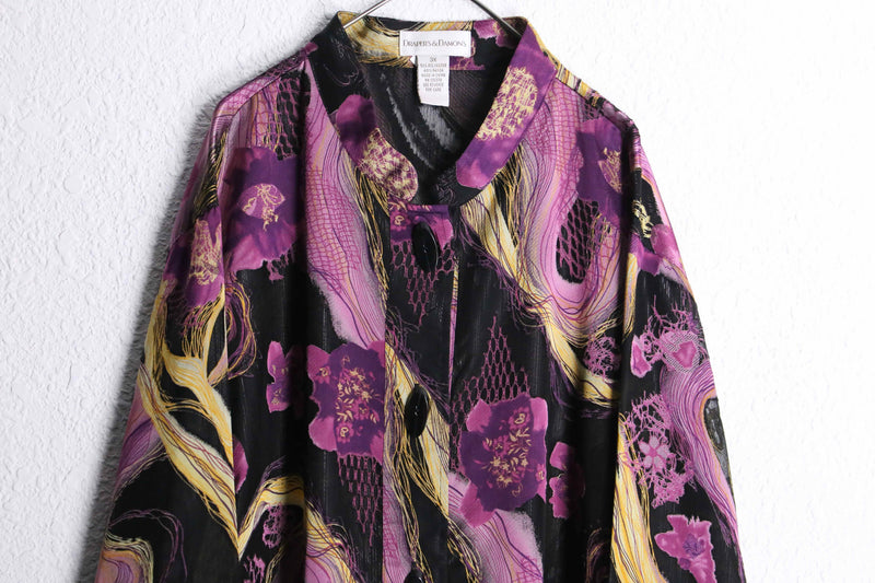 flower graphic sheer band collar shirt