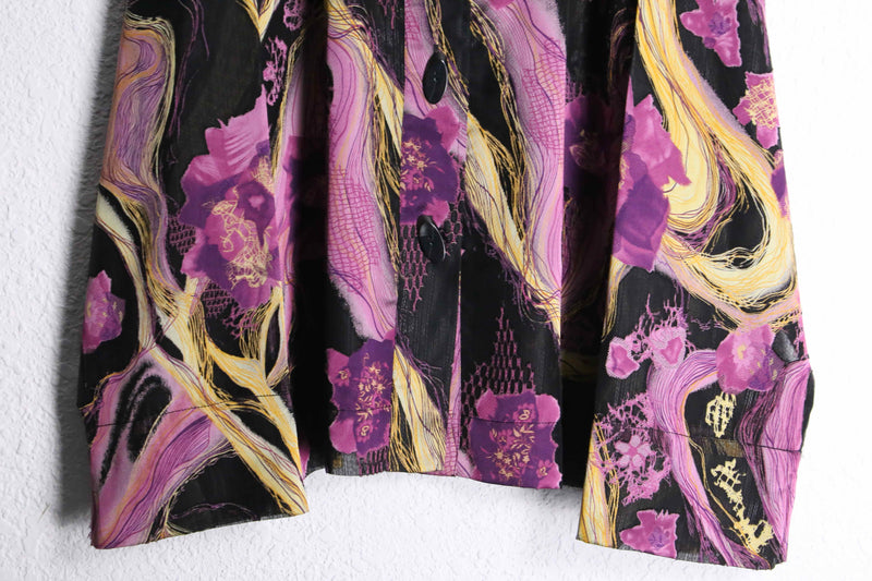 flower graphic sheer band collar shirt