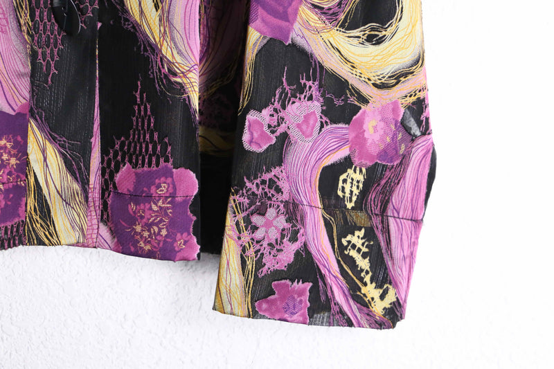 flower graphic sheer band collar shirt