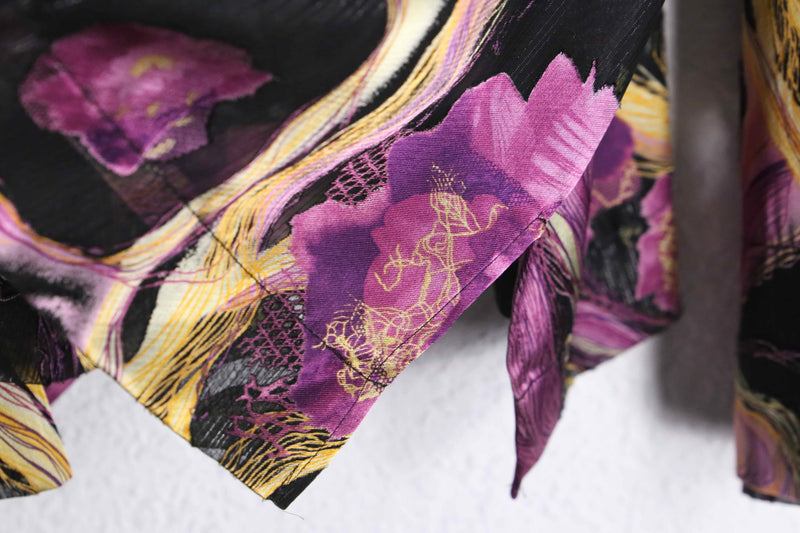 flower graphic sheer band collar shirt