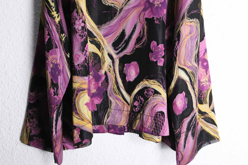 flower graphic sheer band collar shirt