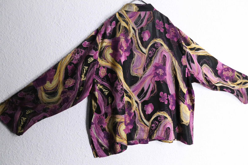 flower graphic sheer band collar shirt
