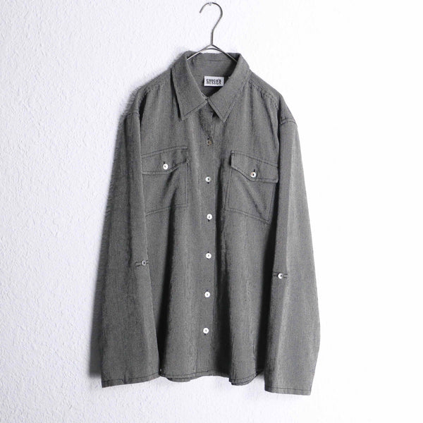 ”CHICO’S” gray black stripe L/S shirts