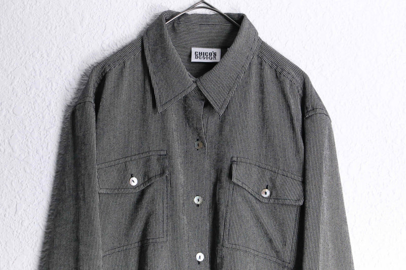 ”CHICO’S” gray black stripe L/S shirts