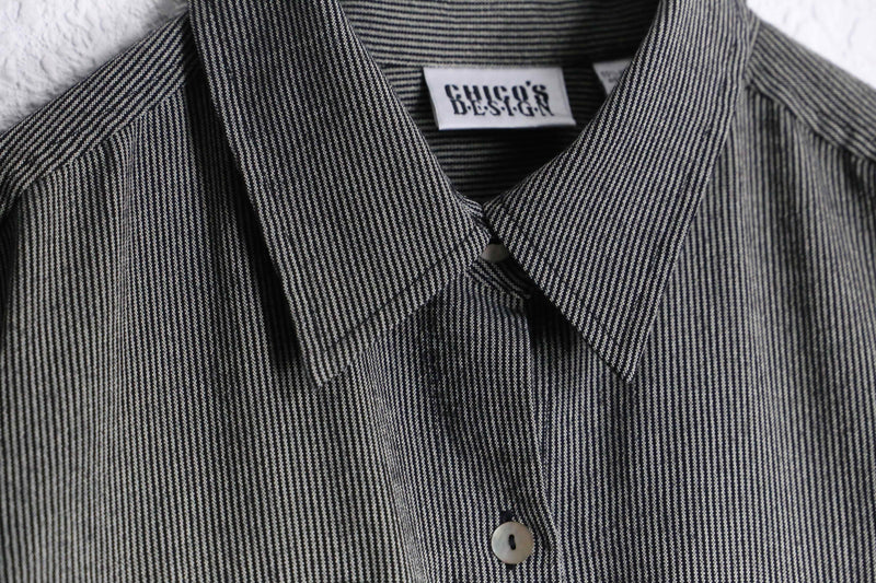”CHICO’S” gray black stripe L/S shirts