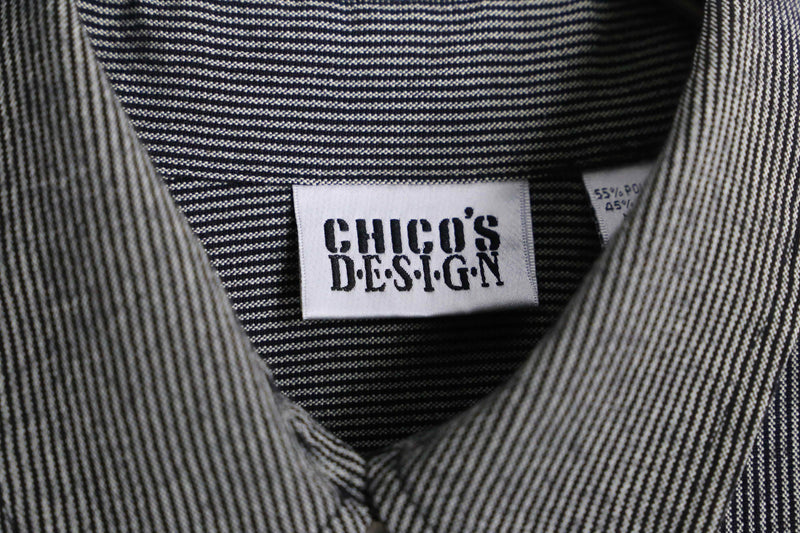 ”CHICO’S” gray black stripe L/S shirts