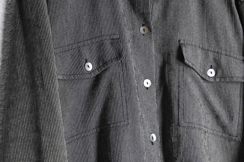 ”CHICO’S” gray black stripe L/S shirts