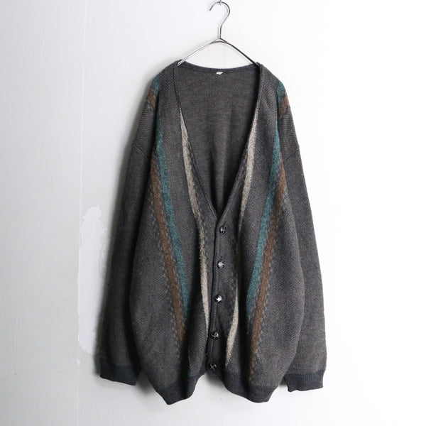 charcoal gray stripe design knit cardigan