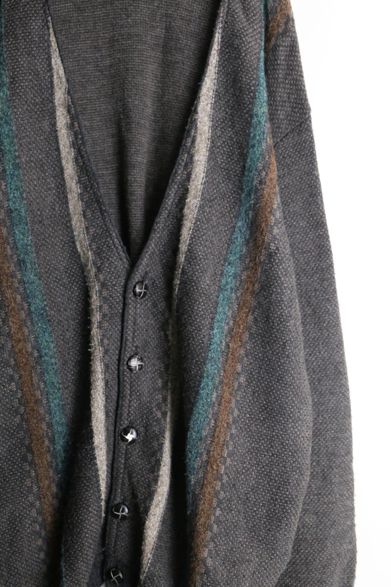 charcoal gray stripe design knit cardigan