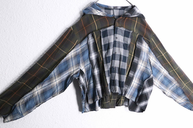 “Re:make” dark color docking check shirts
