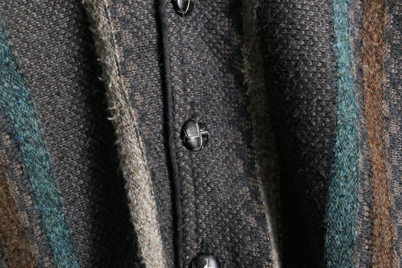 charcoal gray stripe design knit cardigan