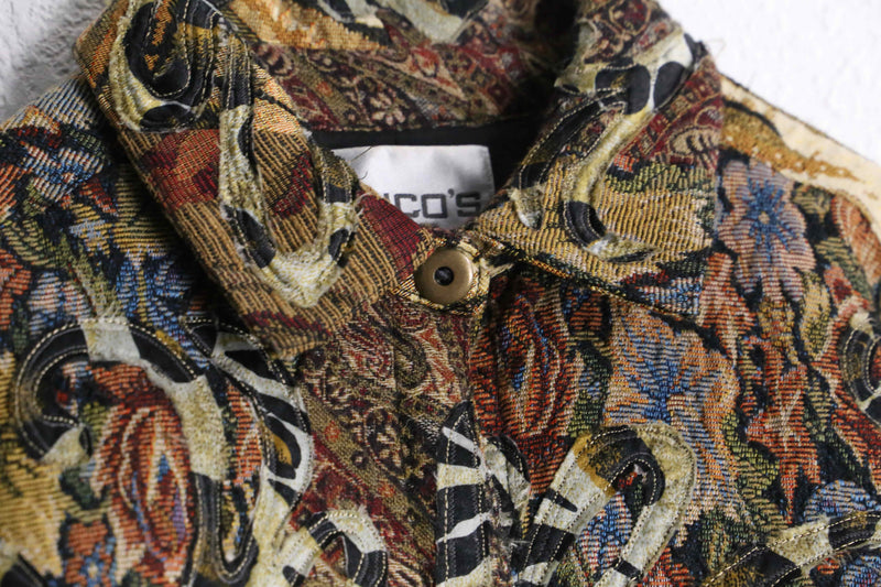 ”CHICO’S” brown base total pattern patchwork gobelin jacket