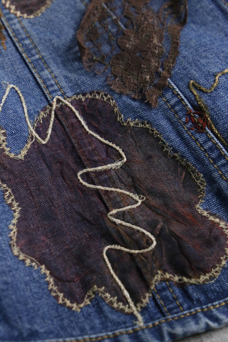 1990s CHICO's patchwork × emb denim tracker jacket
