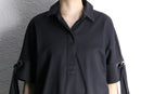 “chico’s” black half button sleeve tie design shirt