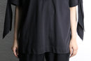 “chico’s” black half button sleeve tie design shirt