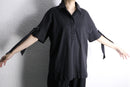 “chico’s” black half button sleeve tie design shirt